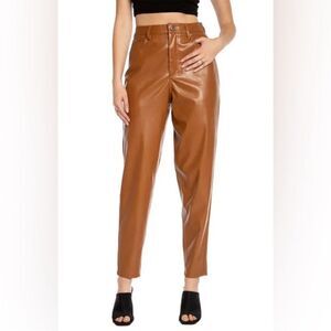 040 New Juicy Couture Rodeo Barrel Fit High Waist Faux Leather Pants Camel